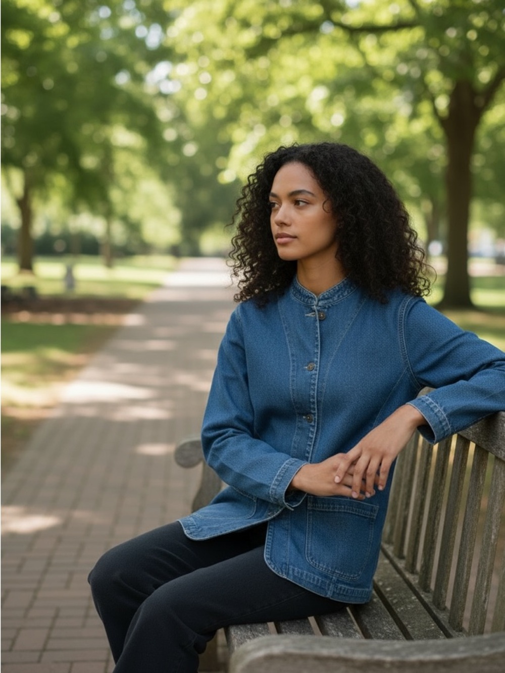 Eileen Fisher Blue Jean Jacket with Straight Cut